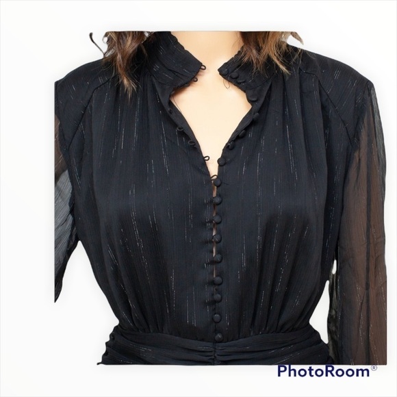 NEW HOUSE OF HARLOW x REVOLVE Black Metallic High Neck Long Sleeve Mini Dress 4 - Picture 3 of 9